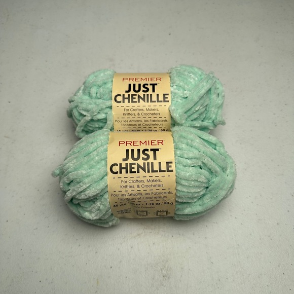 Premier Yarns Other - Premier Just Chenille Yarn Mint Green Super Bulky 2 Skeins Matching Lot#